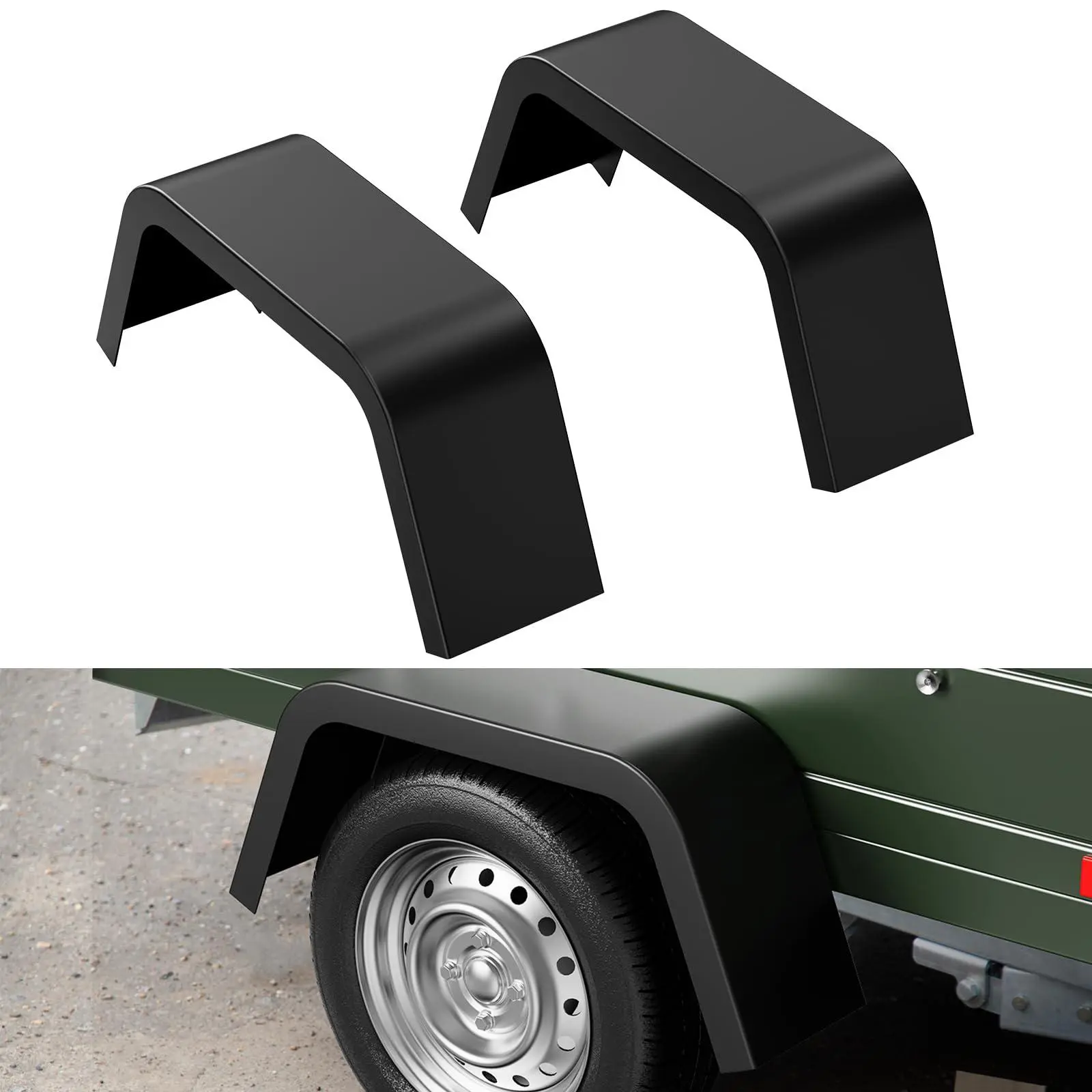Gaomon 2-Pack Tandem Axle Trailer Fenders, 32x13x9in Heavy-Duty Rustproof Steel Diamond Plate Debris Guard, Pre-Drilled for 14in-16in Wheel Tires, Fits Car Haulers & Cargo Trailers (Black)