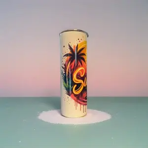 20 oz Skinny Double-Walled Stainless Steel Tumbler "Summer Vibes" Design - Ideal for Beach Days & Everyday Hydration, Keeps Drinks Cold or Hot, Travel-Friendly, Vibrant Graphic