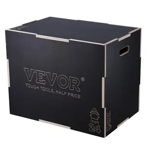 VEVOR 3 in 1 Plyometric Jump Box, TikTokShopBlackFriday, 30/24/20 Inch Wooden Plyo Box, Platform & Jumping Agility Box, Anti-Slip Fitness Exercise Step Up Box for Home Gym Training, Conditioning Strength Training, Black
