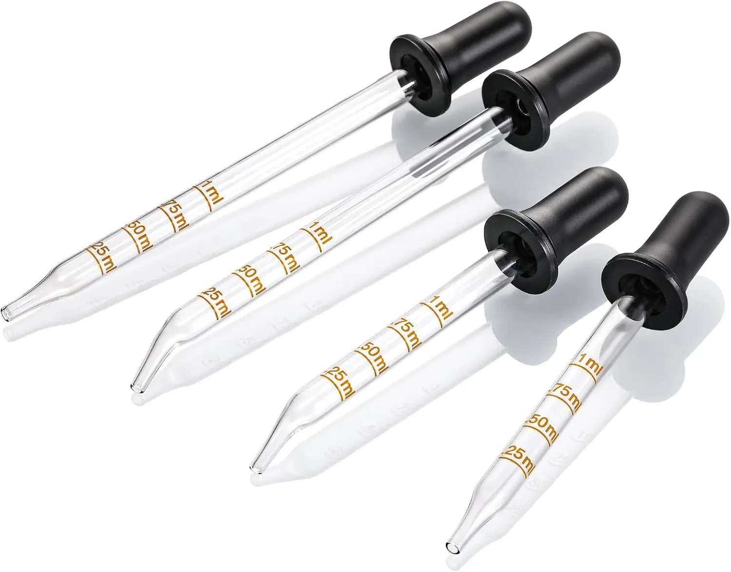 4-Pack 1 mL Calibrated Glass Eye Droppers - Precise Dropper Healthcare Tools with Long, Short, Bent, Straight Tips for Medical, Laboratory Supplies