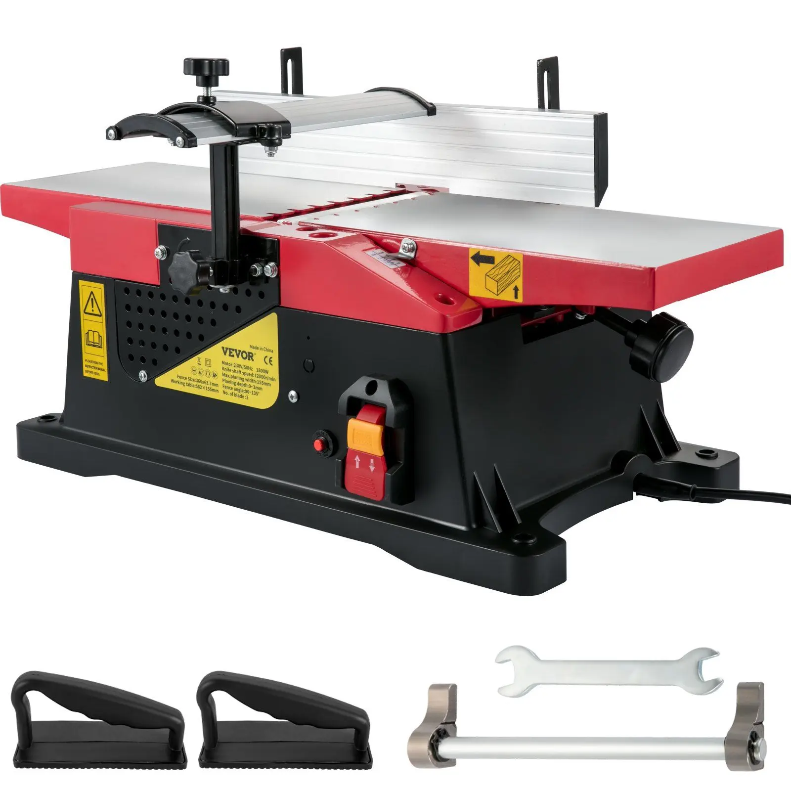 VEVOR 6-in Desktop Woodworking Benchtop Jointer, 1650W 8A 110V Copper Motor, 12000 rpm Precise Cutterhead, Heavy Duty Unit, Large Aluminum Work Table, Fence Depth Scale, Adjustable Height Knob, Dust Exhaust Interface, 2 Push Blocks, 30-Day Free Returns