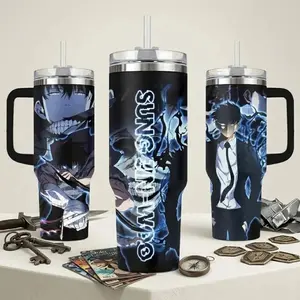 Solo Leveling Sung Jin-Woo V1 20oz & 40oz Tumbler With Handle – Shadow Monarch Stainless Steel Travel Mug, Anime Iced Coffee Cup, Manhwa Gift for Otaku & Gamer