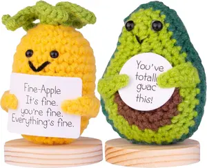 Hand-crocheted set-positive energy kimchi,  cards to encourage knitting ornaments for friends,avocado,pineapple and cucumber-Use inspirational