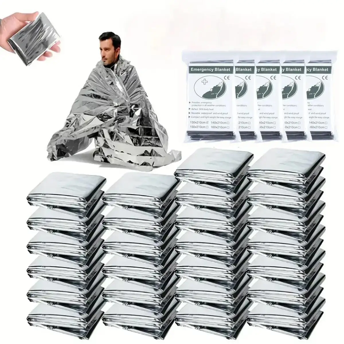 Emergency Blanket, Outdoor First Aid Rescue Foil Thermal Blanket, Waterproof Lightweight Blanket, Suitable for Hiking Camping