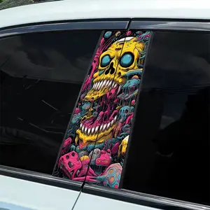 2 Psychedelic Skull Themed Vinyl B-Pillar Decals - Decorative Decal, Durable, Waterproof, Sunscreen, Semi-Glossy, Easy to Apply, Suitable for Cars, Trucks and SUVs, Automotive Exteriors, Future Automotive Decals | Durable Vinyl, Premium Skull Stickers