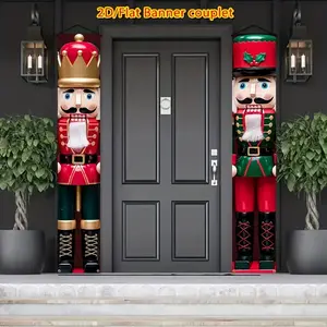 1 Pair of Giant Nutcracker Flag Banners - Red and Green Christmas Door Hanging Decorations, Durable Polyester Outdoor Holiday Decorations Easy to Install, Christmas Couplets, Nutcracker Christmas Decorations, Yard Sign Banner