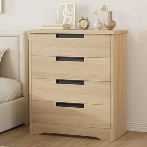 4 Drawer Dresser for Bedroom, Natural Chest of Drawers with Embedded Handles Design, Wooden Dresser Organizer for Living Room, Nursery, Hallway and Entryway