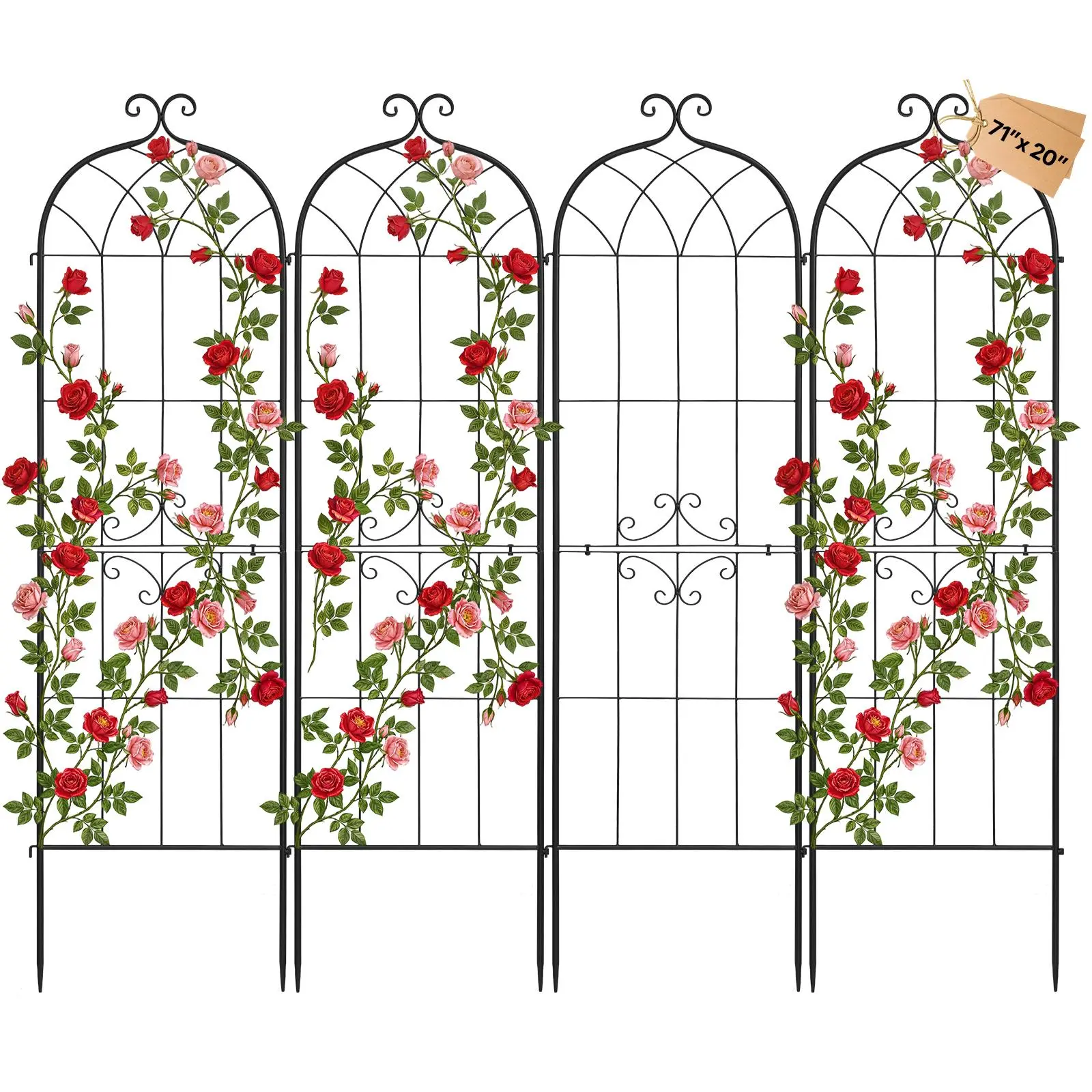 【SummerFinds】VEVOR Garden Trellis, 71 x 20 inch Rose Trellis, 4 Packs Garden Flower Rose Trellises with Powder-Coated Finish & Convenient Locking Design, Plant Support Trellises for Flowers, Vegetables, Roses