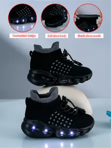 New Children's and Teenagers' Infant Casual Fashion Shockproof Wear-resistant Cool Glowing LED Light Sole Lightweight Breathable Low-top Mesh with Quick Lacing Outdoor Indoor Walking Running Learning Step Sports Leisure Running Shoes