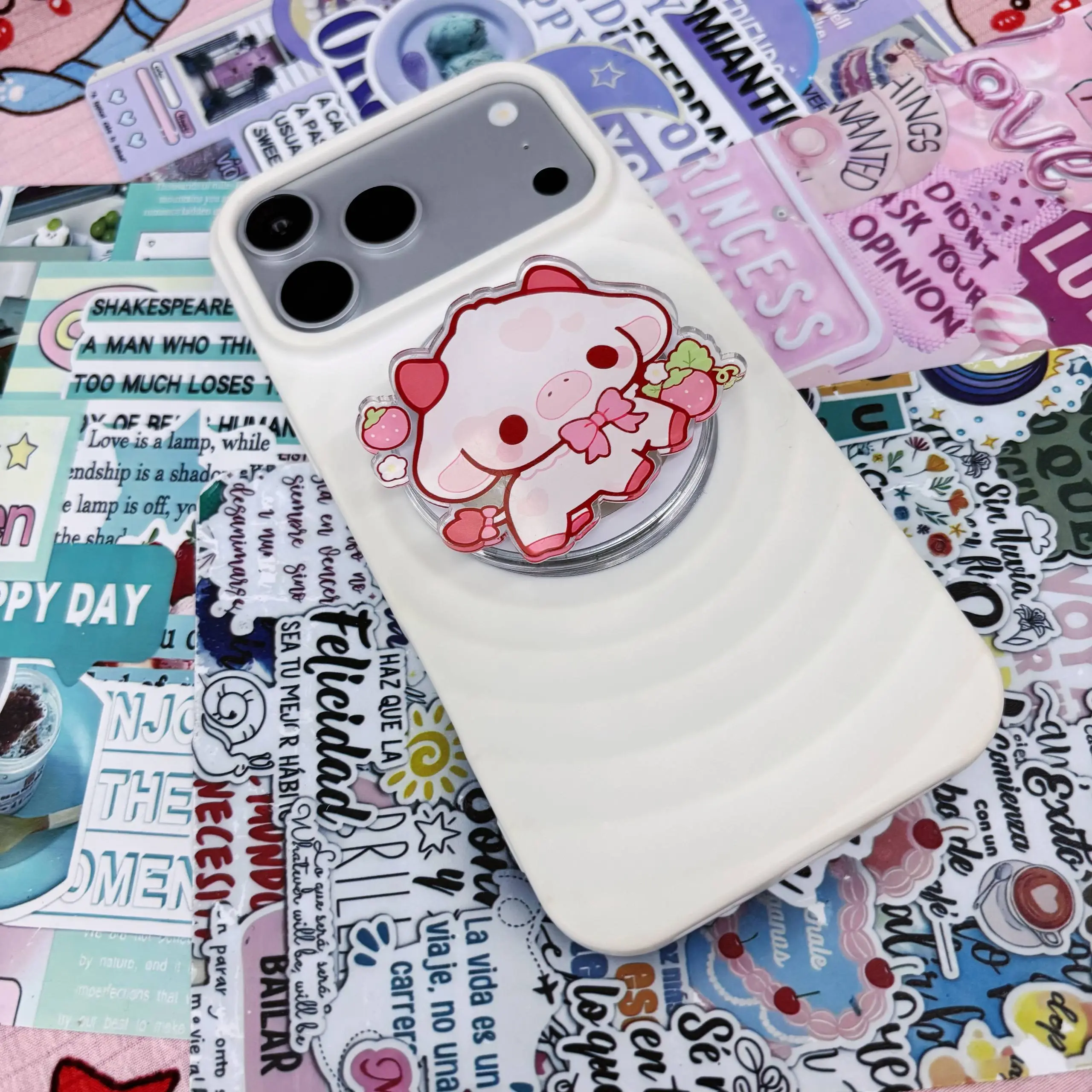 Cute Strawberry Puppy MagSafe Phone Grip Acrylic GripTok - Kawaii Pink Dog Cell Phone Stand Holder, Sweet Animal Gift for Teens Adults