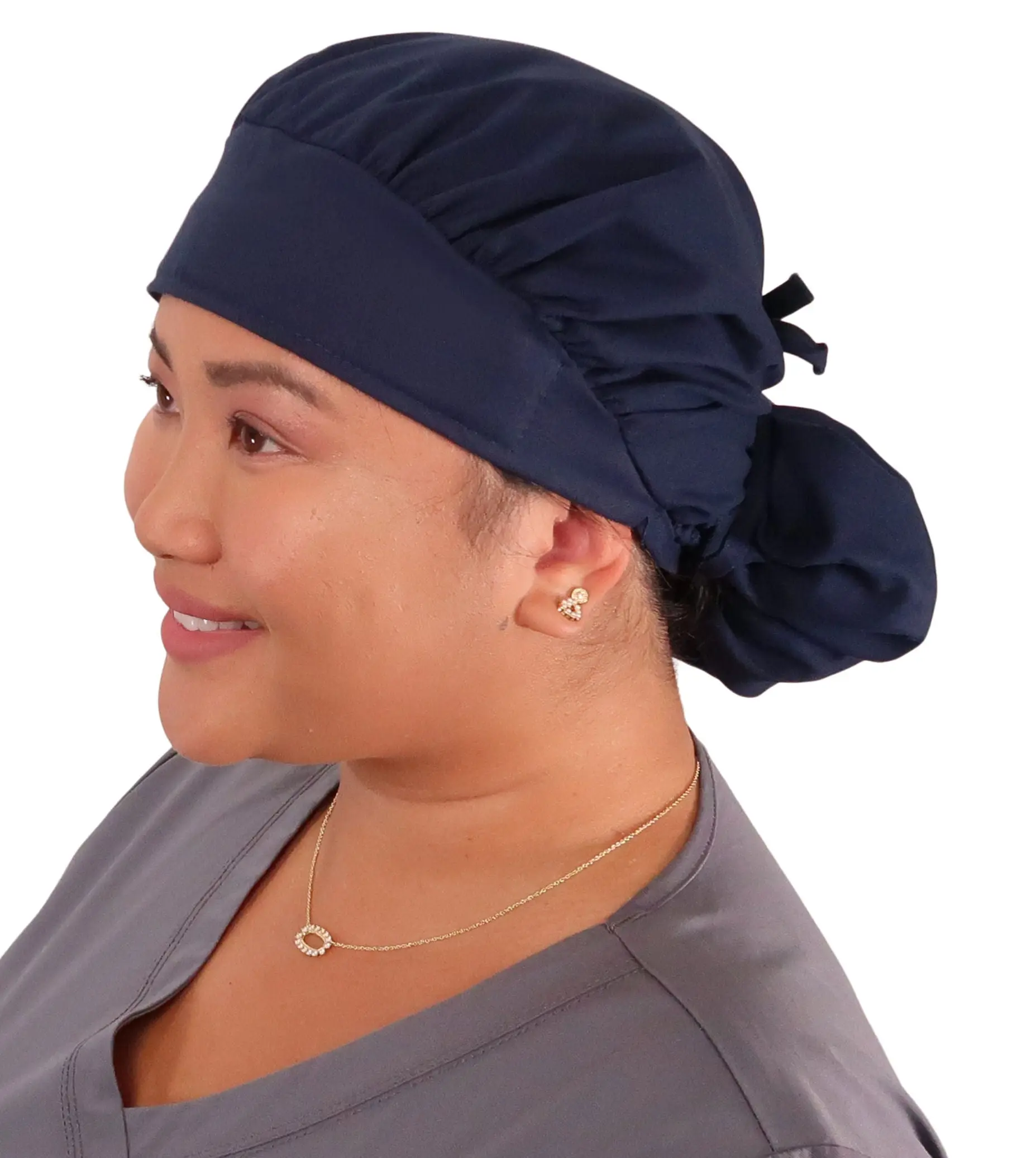 Banded Bouffant Ponytail Scrub Cap - Solid Navy Blue