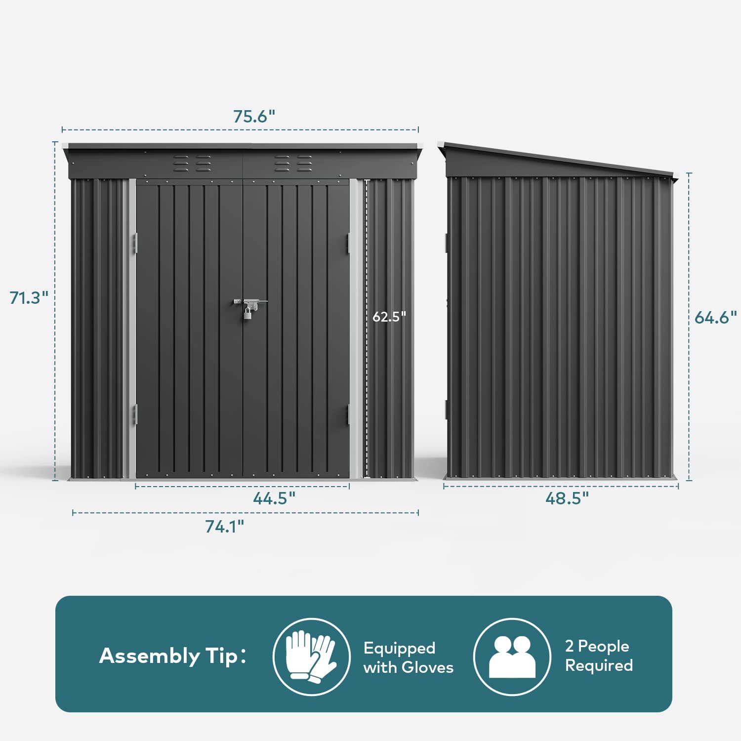 Gizoon 6' x 4' Outdoor Storage Shed with Double Lockable Doors, Anti-Corrosion Metal Garden Shed, Waterproof Shed Outdoor Storage Clearance for Backyard Patio Lawn-Dark Gray Drawers Adjustable