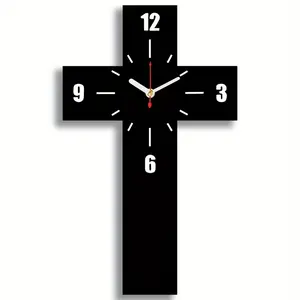 One set, creative wooden cross clock, suitable for home wall decoration, gift giving, battery powered, silent movement without interruption