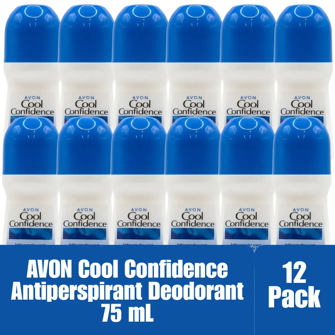 Avon Cool Confidence Baby Powder Scent Roll-On Antiperspirant Deodorant 75 mL / 2.6 fl oz, 12-Pack