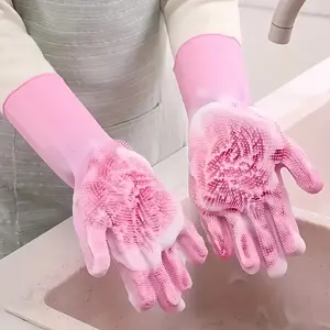 2 Pair Kitchen Silicone Dishwashing Gloves, Housework Cleaning Insulation Magic Gloves, Durable & Flexible Design, Ideal for Daily Use, Household Cleaning Gloves, Cleaning Supplies