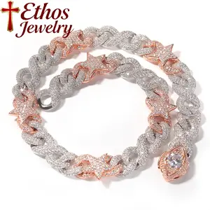 Ethos D-color Star Eye Pendant Necklace AAA+ Cubic Zirconia Hiphop Two-tone Men's Figure-8 Copper Cuban Chain for Daily Wear Artificial gemstone necklace