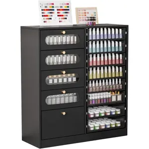 OmySalon Nail Salon Organizer Cabinet, Floor Storage with 8 Clear & 4 Visual Drawers, Wooden Display for Polish & Powder, Beauty Salon Furniture