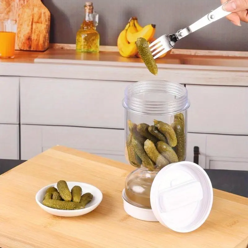 Olive Container, 1 Count Airtight Food Storage Container for Pickles, Olive and Pickle Strainer Jar, Kitchen Gadgets for Home Use, Kitchen Containers, Airtight Reusable Containers