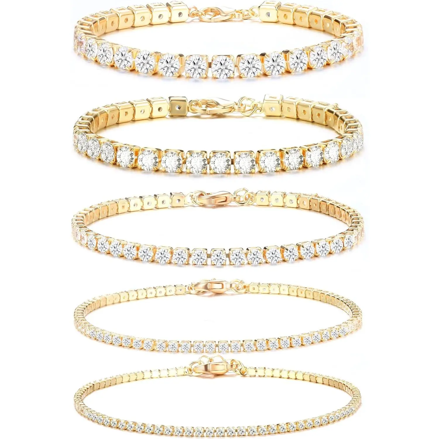JSTYLE 3-5 Pieces Tennis Bracelet Women's Gold Silver Diamond Bracelet Women's Bracelet Cubic Zirconia Glitter Bracelet Women's Bracelet Women's for Women Girls Mother Wife Gift Daily