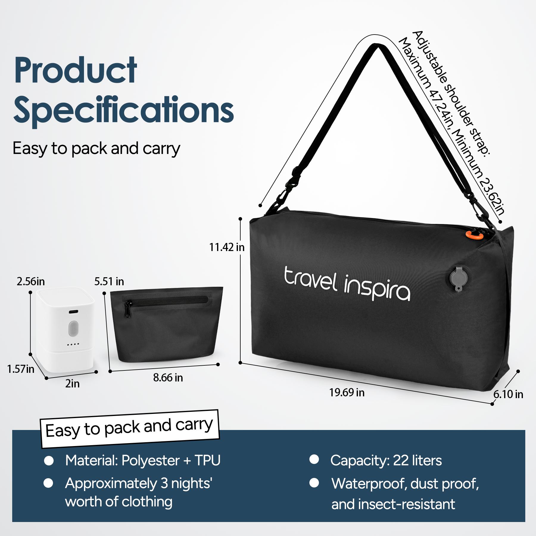 Travel Inspira Vacuum Bags with Pump | Ultra Durable Nylon Space Saver Compression Bags, IP67 Airtight Seal, Reusable Lightweight for Travel Luggage Backpack Outdoor, Light Black 2 Pack, TikTokShopSpringGlowUp