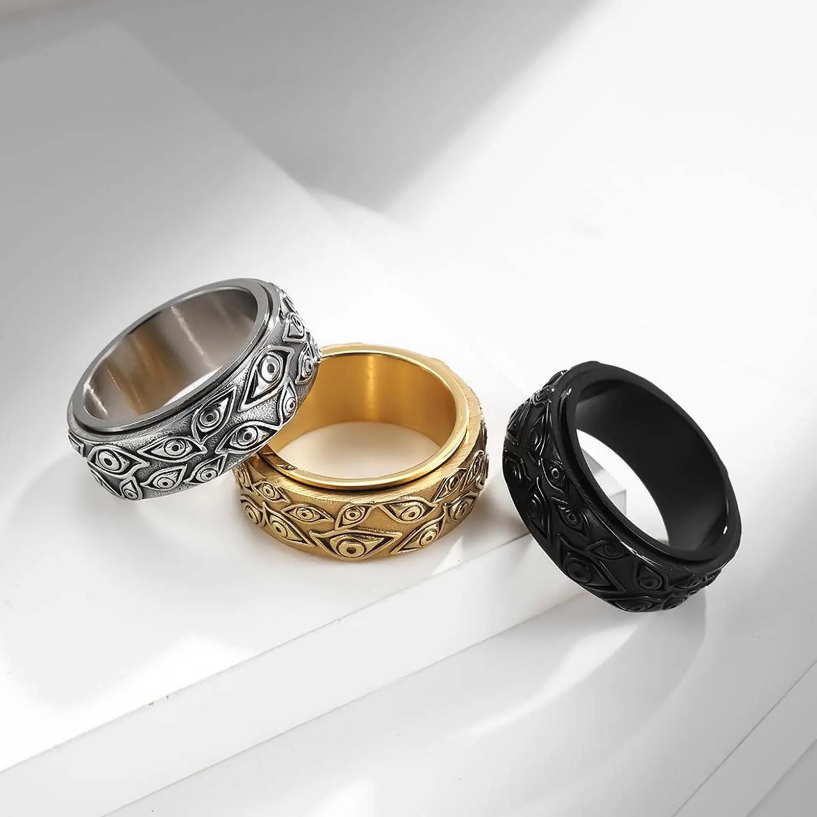 Vintage Rotating Devil Eye Statement Ring - Unisex Artificial Gemstone Fashion Ring, Everyday Wear Jewelry Accessory for Index Finger, Devil Eye Rings