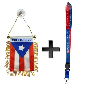 Puerto rico Flag Mini Banner for Car | Lanyard y Bandera de Puerto Rico para carro