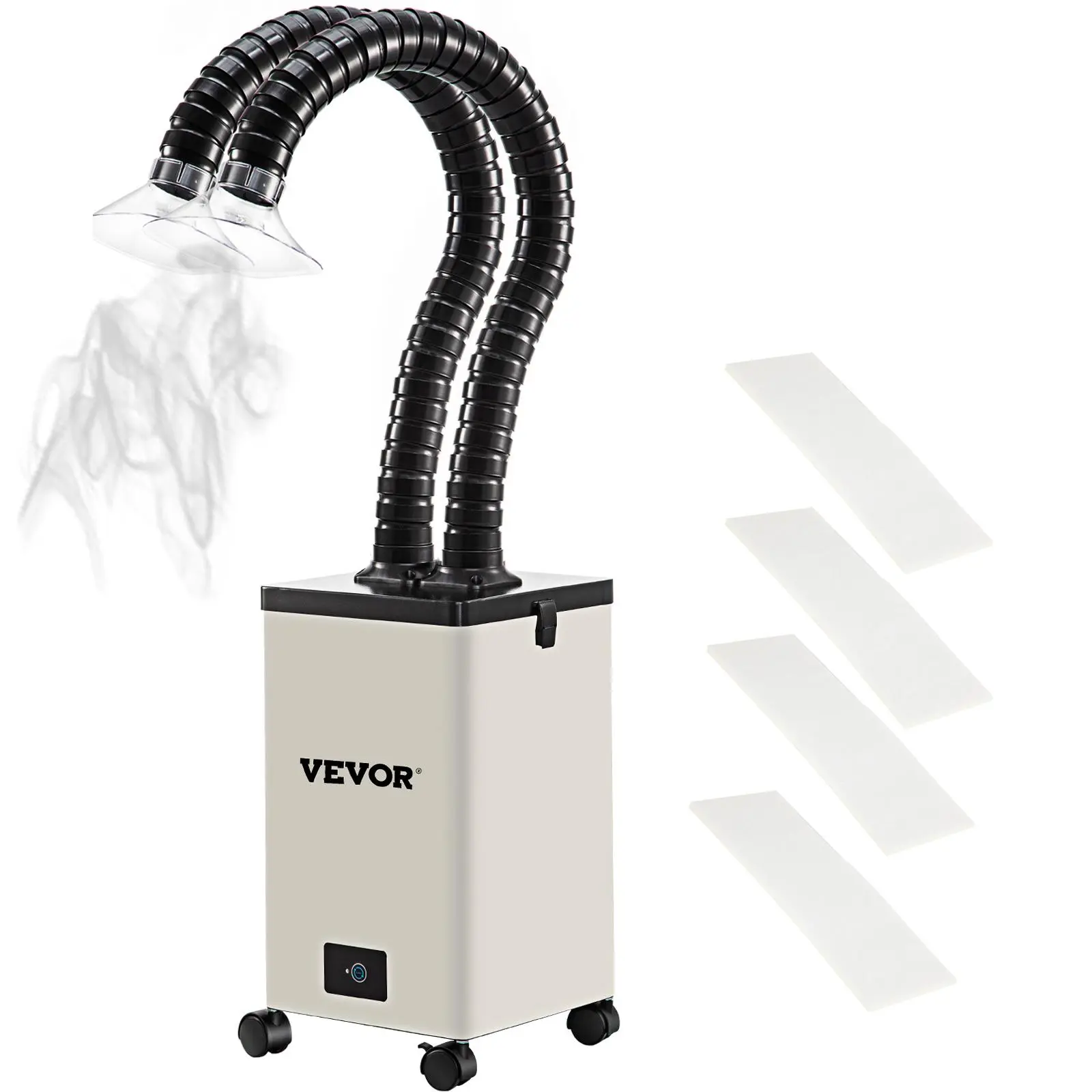 VEVOR Low Noise DC Motor Soldering Fume Extractor - 150W 165CFM Quiet Operation Smoke Removal Tool with 3-Stage Filters, 3 Adjustable Speeds, 11x11x16.9in Compact & Flexible Home Use, Lockable Casters (Soldering, Engraving)