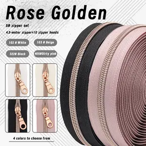 Zipper & Zipper Head Set, 1 Count 4.5m Zipper with 10pcs Zipper Head, Secure Zipper Closure, Sewing Accessories for Bag, Backpack, Clothing