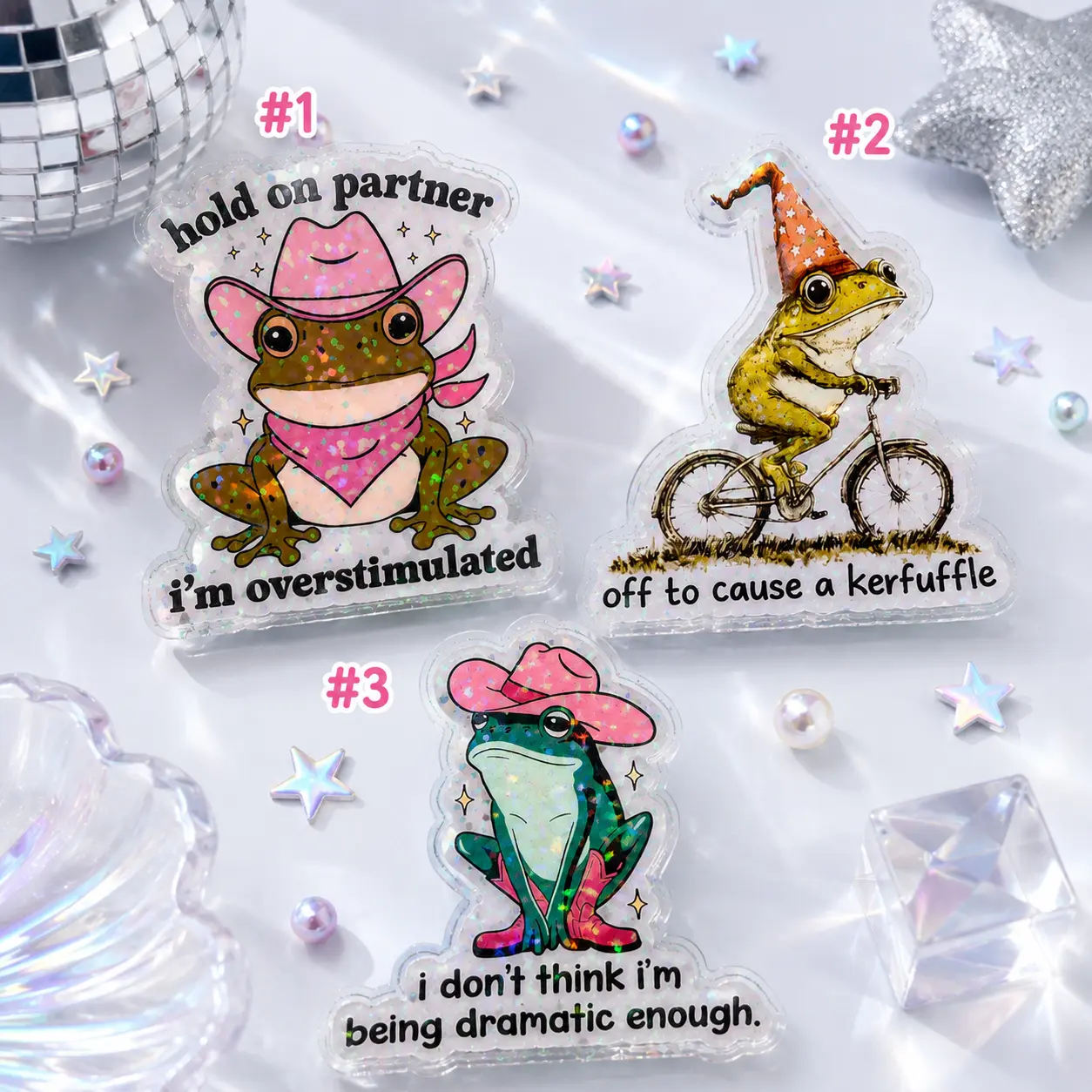 Holographic Funny Frog Magnetic Phone Grip Set, Cute Cowboy Frog Acrylic Phone Grip & Stand, Whimsical Animal Phone Holder