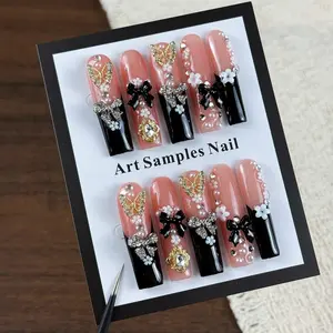 10pcs Heavy industrial retro style, hand-painted three-dimensional butterfly, bow tie, flashing point diamond handmade fake nails, Handmade Press On, Nail stickers suitable for large-scale events, important banquets, carnivals