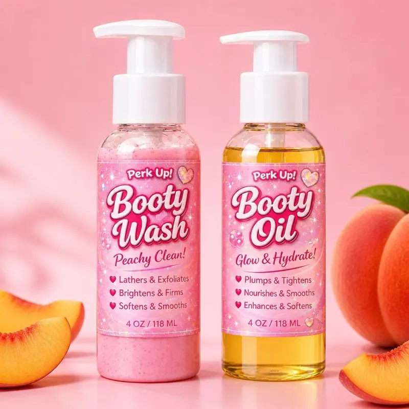 Peachy Clean Booty Wash + Glow Booty Oil Set  | Butt Care Skincare Routine | Hydrating Body Oil for Smooth Skin Cleansing Cleanser | Peach scent