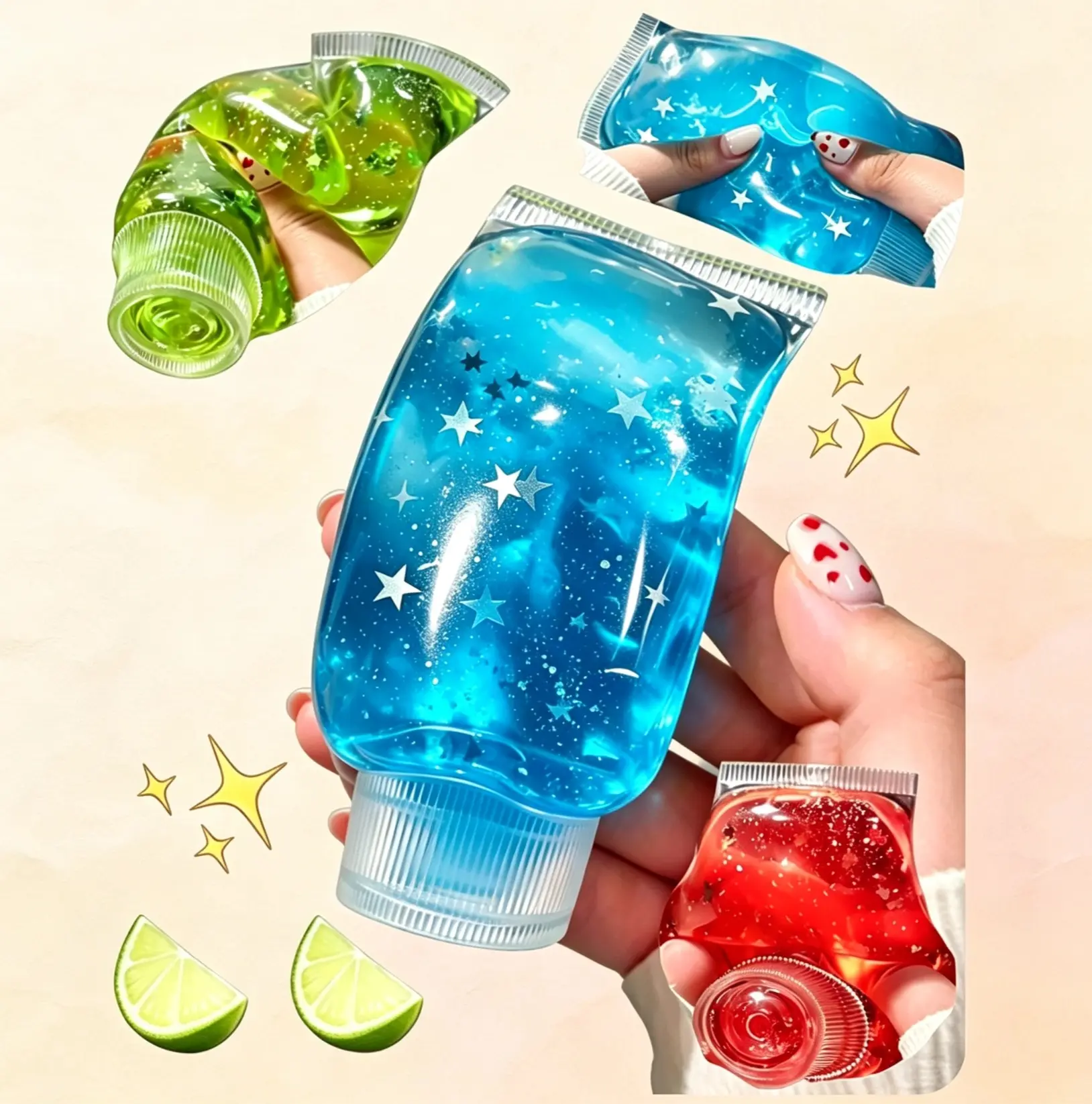 sensory fidget stress ball Glitter Green Clover Squeeze Toy Stress ReliefToothpaste Shaped Squishy Toy for Kids and Adults，Soft Squeeze Stress Relief Desktop Ornament for Adults, Portable Office Decompression Decor, Ideal Party Favor & Holiday Gift