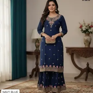 Rashmika Premium Rayon Party Wear Long Kurti with Sharara Pant 2-Piece Set in Foil Print for Festive Look