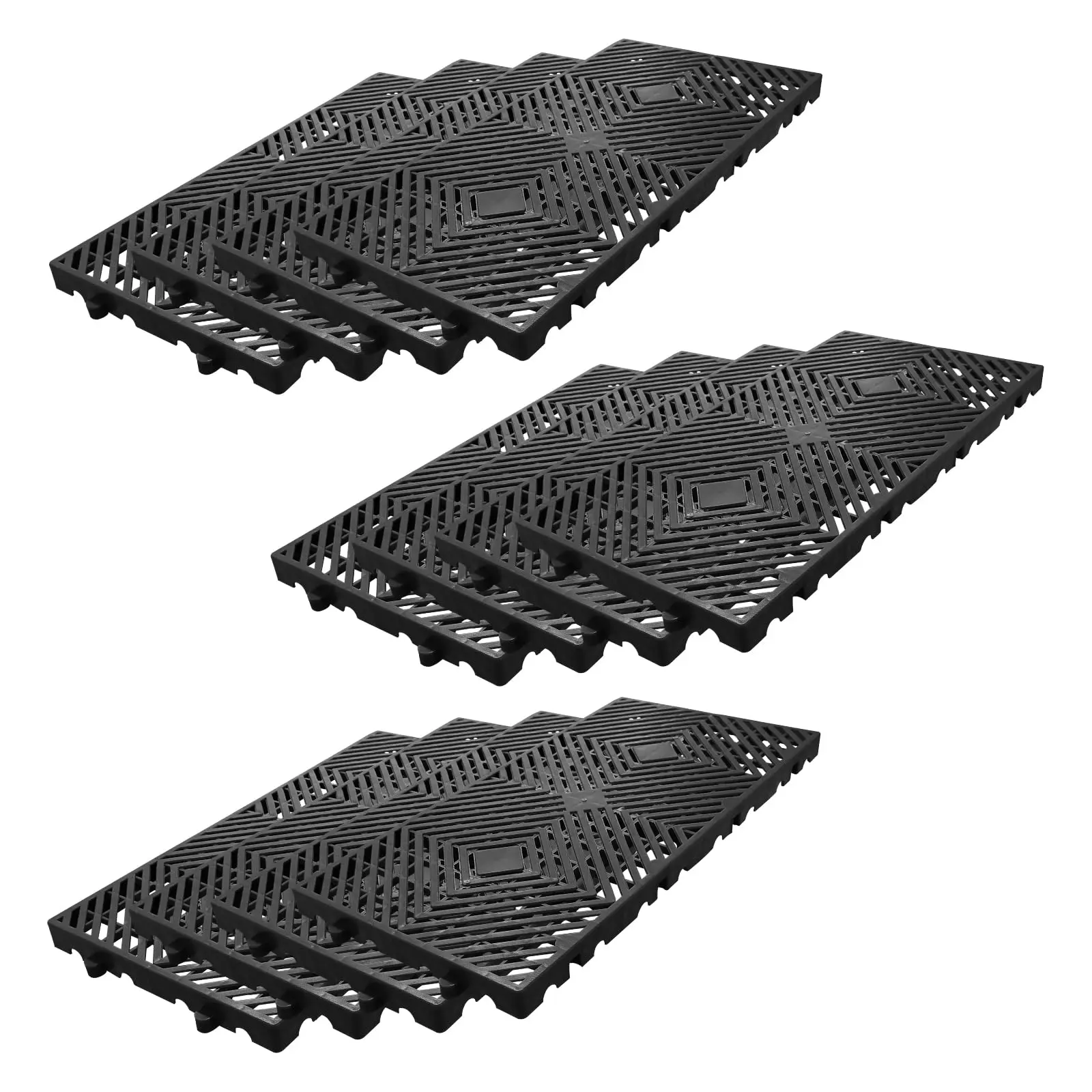 Garvee Plastic Pallets for Basement Storage (Set of 12) - 11.8"x23.6"x1.18" Waterproof Floor Pallets, Ventilated Grid Design, HDPE Heavy Duty Storage Pads for Garage/Kitchen/Outdoor