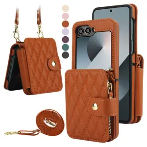 [FREE!SHIP] for Samsung Galaxy Z Flip 6/5/4/3 5G Wallet Case Built-in Crossbody PU Leather Cash Slot Zipper Purse with Credit Card Slot Holder Carrying Handbag Stand Phone Case Hinge Protection Adjustable Lanyard Detachable Strap Wrist for Women Ladies