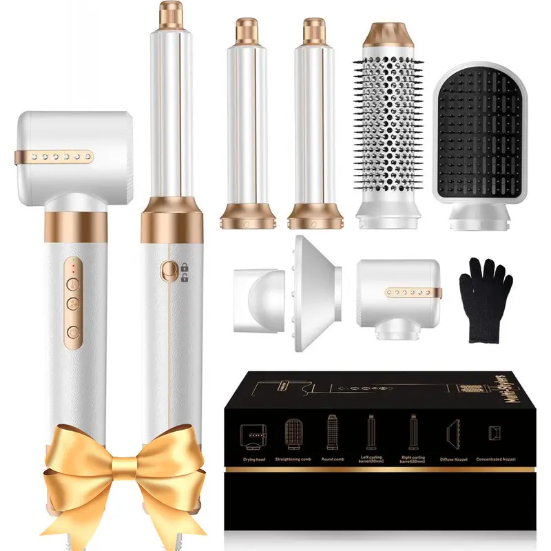 Women's 7-in-1 Ionic Round Blow Dryer Brush Set - High-Performance Motor Thermal Hair Tool with Negative Ions for Smooth Styling, Fast Drying, Volumizing, 100-120V Festive Party Gift for Mothers