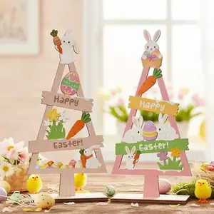 Mini Easter Bunny Decor Wooden Egg Tabletop Ornaments Spring Centerpiece Display Shelf Decorations Holiday Home Scene Crafts Party Decoration Supplies Wooden Decorative Ornaments