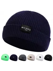 Unisex Milano Knit Beanie Hat, Adjustable Sun Protection Casual Cap, Fitted Letter Pattern, Outdoor Travel Beach Vacation Knitted Hat