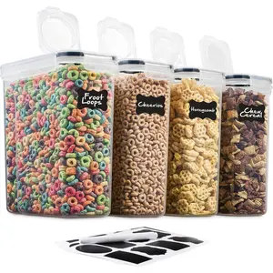 4 Pack Airtight Cereal & Dry Food Storage Container -(4L) with Flour, Sugar, Rice, Nuts, Snacks & Pet Food, Ideal for Kitchen Use Set Utensils