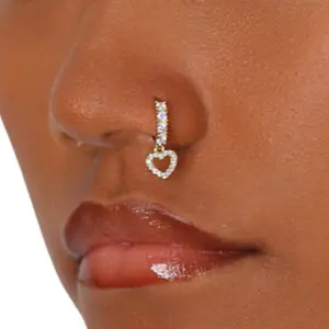 Dangling Heart Nose Hoop | CZ Heart Charm Nose Ring | 20G Surgical Steel 8mm Hoop | Hypoallergenic