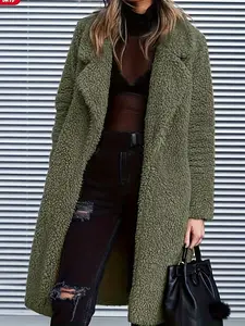 Women's Faux Fur Fluffy Lapel Open Front Long Fitted Cardigan Coat, Warm Winter Outerwear Jacket, Stylish & Cozy Design for Cold Weather, Womenswear