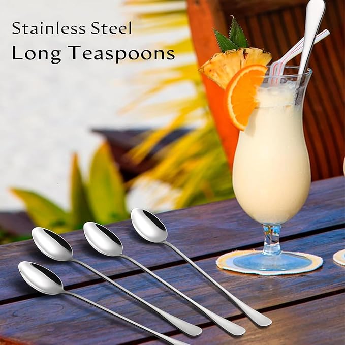 8 PCS Long Handle Spoons, 7.68 Inch Stainless Steel Ice Cream Spoons for Coffee Tea Stirring,Shakes, Dessert