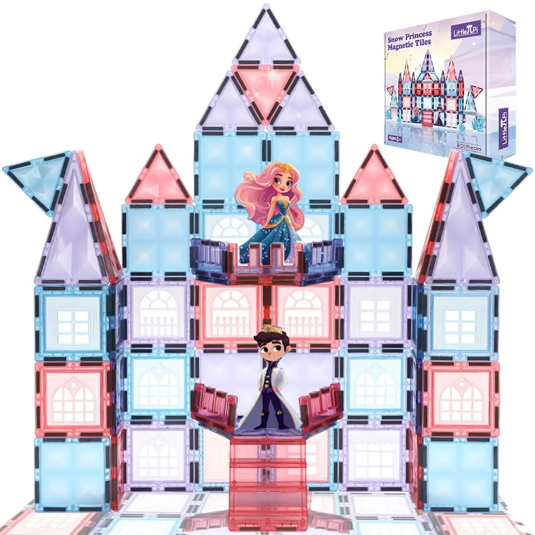 Little Pi Frozen Magnetic Tiles 3 Year Old Girl Gifts 5 Year Old 4 Year Old Girl Birthday Gifts Princess Toys Magnet Tiles Building Blocks Castle Age 3 4 5 6 7 8