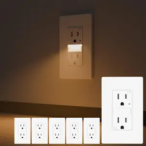 BRILLTECH 15AMP Wall Outlet with Nightlight, Dusk to Dawn, Standard Electrical Outlets, 3000K Warm LED, Tamper Resistant Outlet, ETL Listed, Screwless Wall Plate Included, 6 Pack