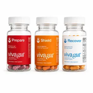 VIVAGUT Digestive Traveler System | Three Bottle Probiotic Travel Kit | Prepare, Shield, Recover | Saccharomyces boulardii, Bacillus coagulans, Inulin, Zinc L-Carnosine, Ginger, Curcumin | Gut Support for Travel | 14 Servings per Bottle | Made in USA