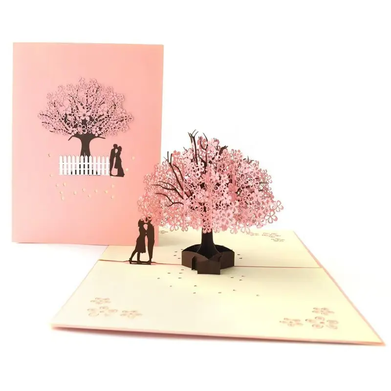 AMA SNOW 3D Pop Up Anniversary Card, Cherry Blossom Tree Couple Valentines Day Card for Her, Wife, Husband, Him, 6x8in Wedding Greeting Card Romantic Gift for Birthday, Wedding, Valentines Day, Anniversary