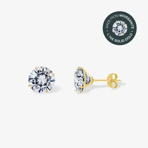 PAVOI 14K Solid Gold Moissanite Stone Stud Earrings for Women - Dainty Solid Gold Stud Earrings - 3mm to 8mm Premium Moissanite Studs - Gold Jewelry Gifts for Women
