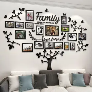 Family & Love Letter Pattern Photo Frame Wall Sticker, 1 Set 3D Acrylic Wall Decal, Wall Art Stickers, Creative Wall Art for Home Living Room Bedroom, Home Decor