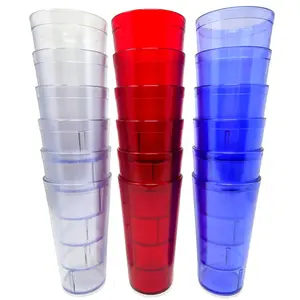 20oz Red Clear Blue Restaurant Grade Heavy-Duty Plastic Tumblers - Reusable, Shatterproof, Stackable, BPA Free Drinkware Cups