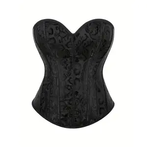 Women’s Classic Jacquard Strapless Corset with Side Zipper – Black, Lace-Up Bodyshaper for Adults, Perfect for Parties and Formal Events, Formal Wear | Elegant Strapless Corset | Zipped Corset